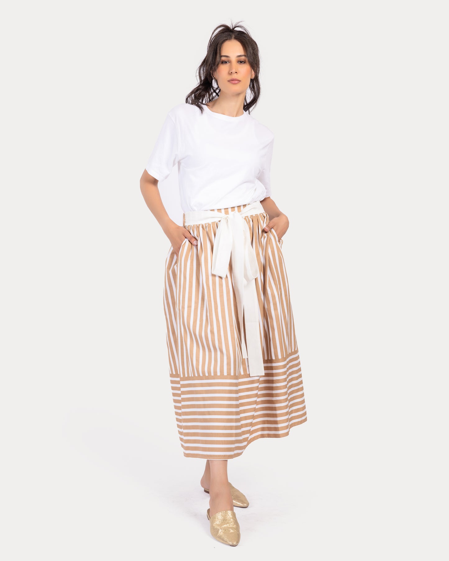 Stripped Skirt Beige