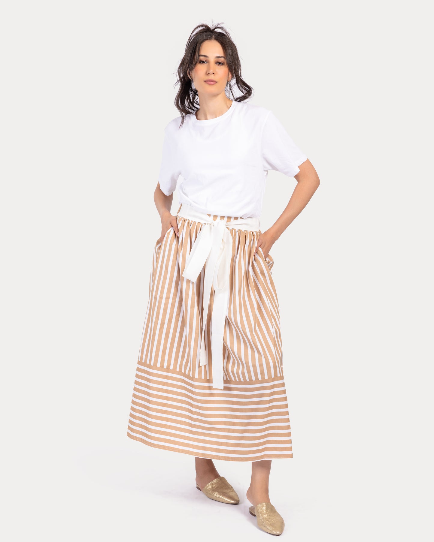 Stripped Skirt Beige