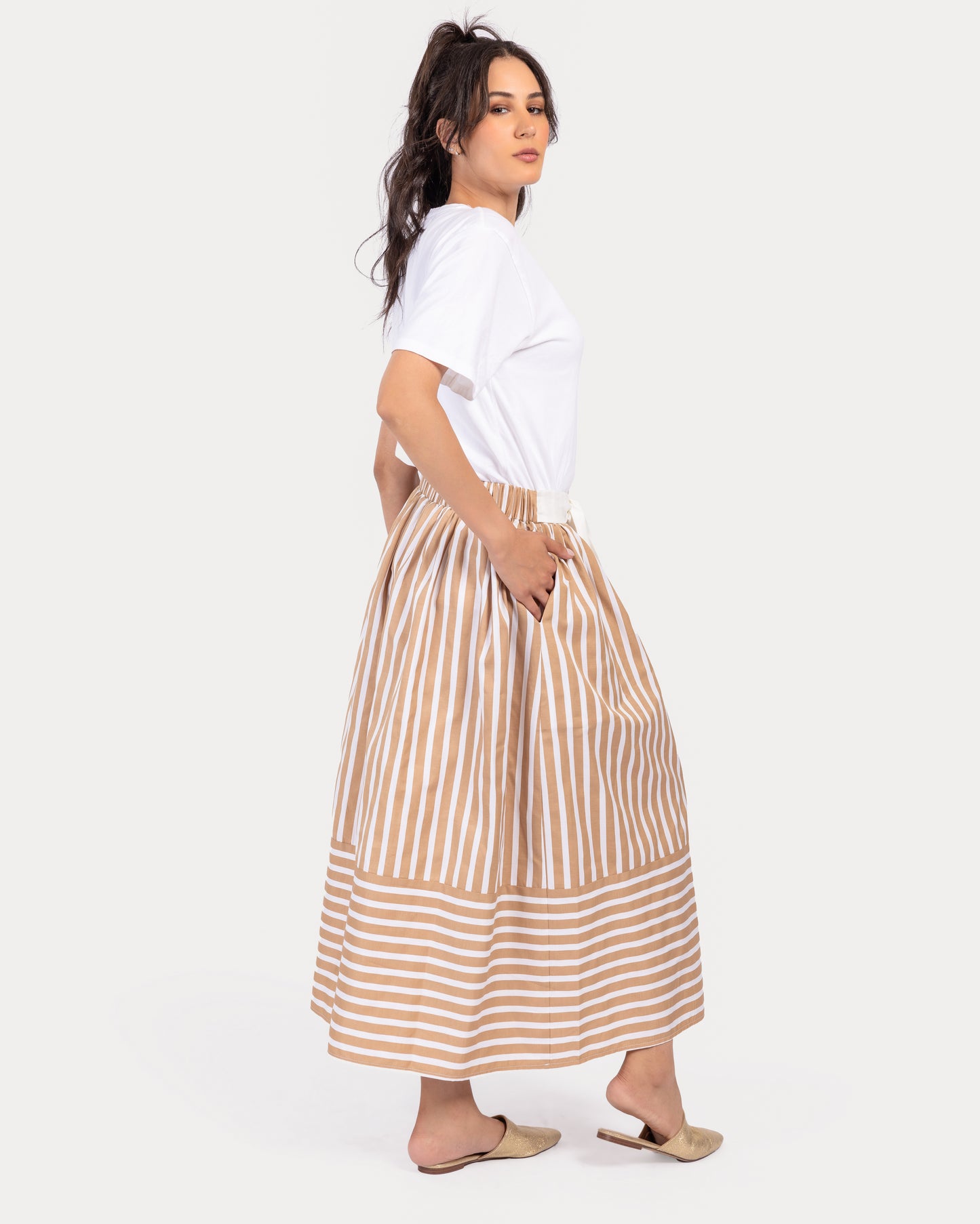 Stripped Skirt Beige