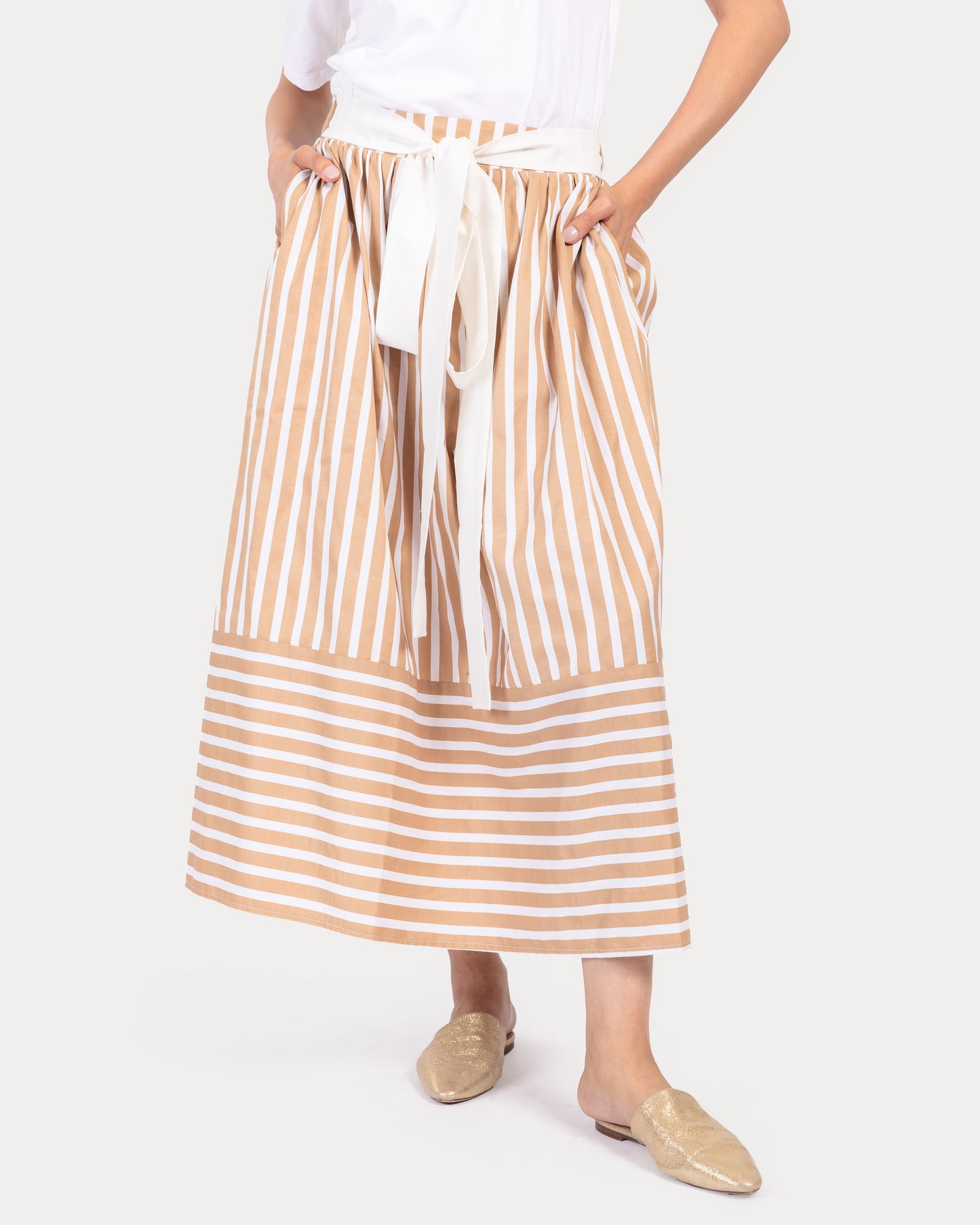 Stripped Skirt Beige