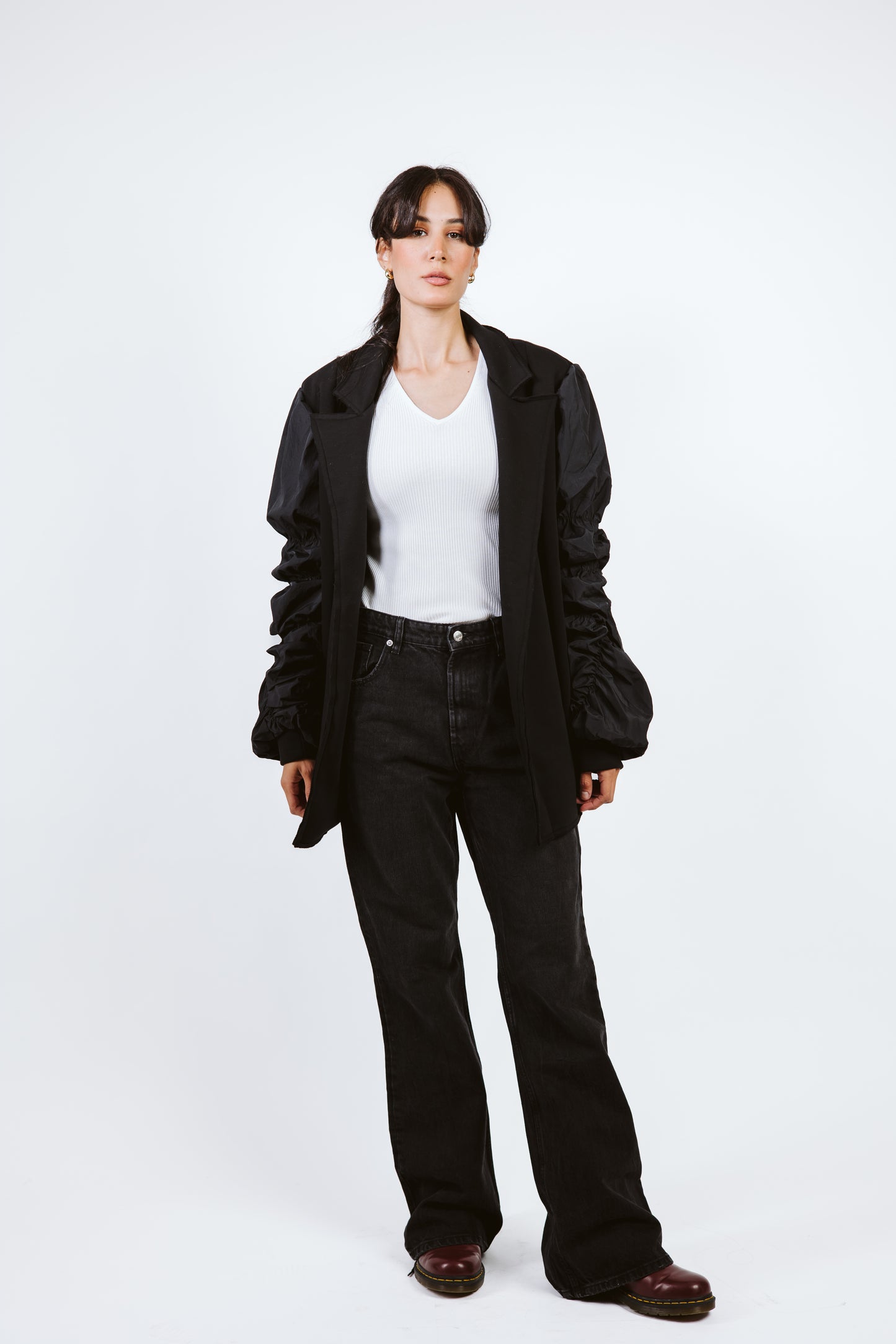 Oversized Melton Blazer Black