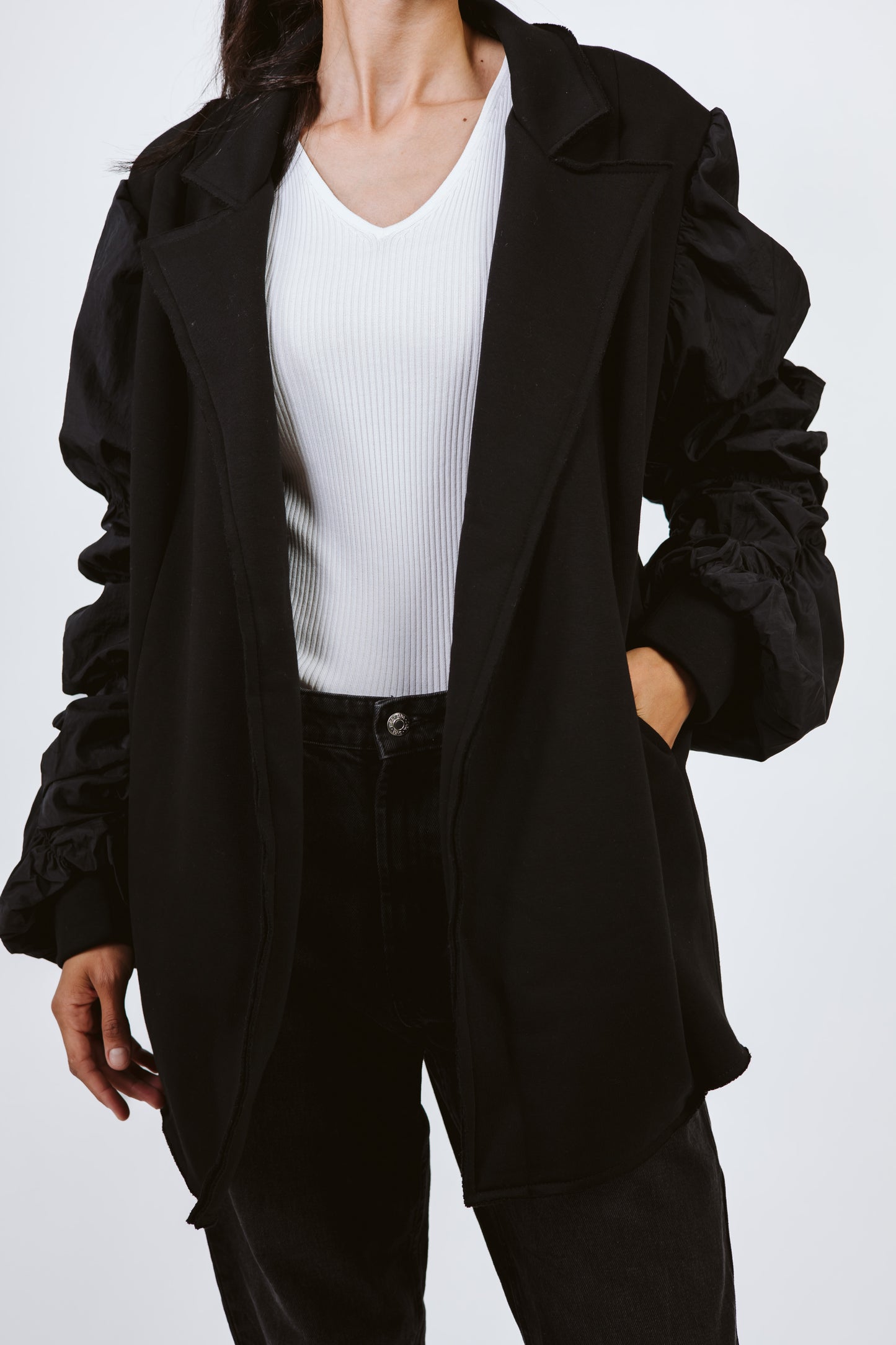 Oversized Melton Blazer Black