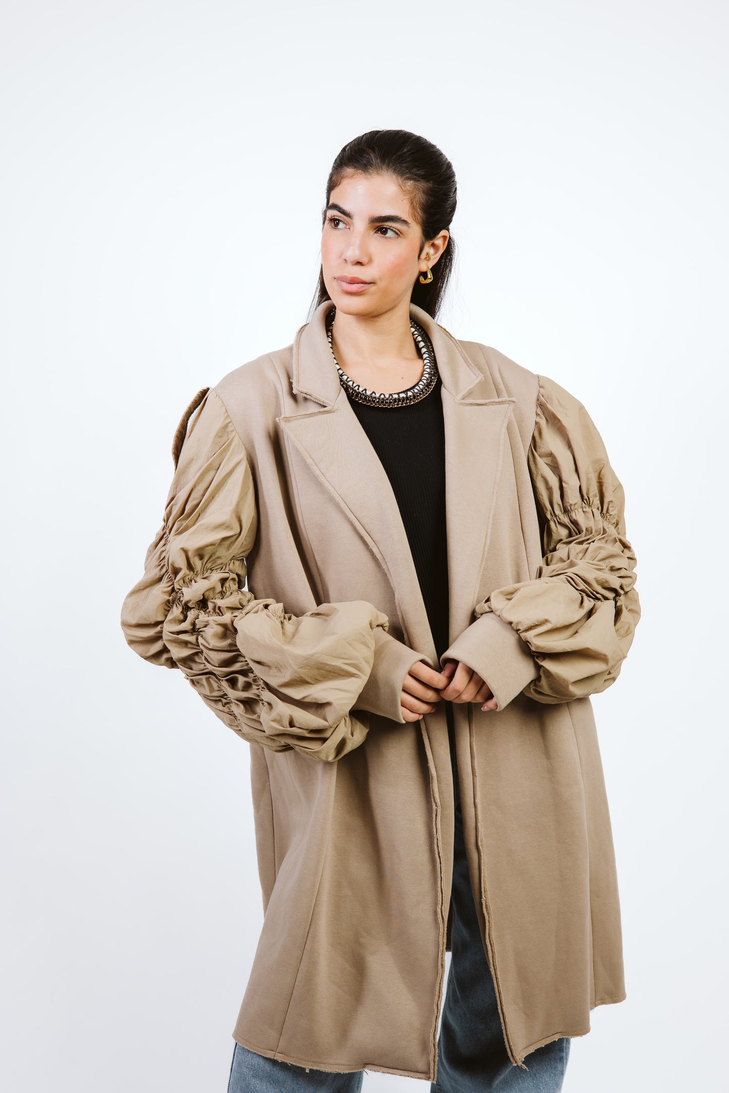 Oversized Melton Blazer Beige