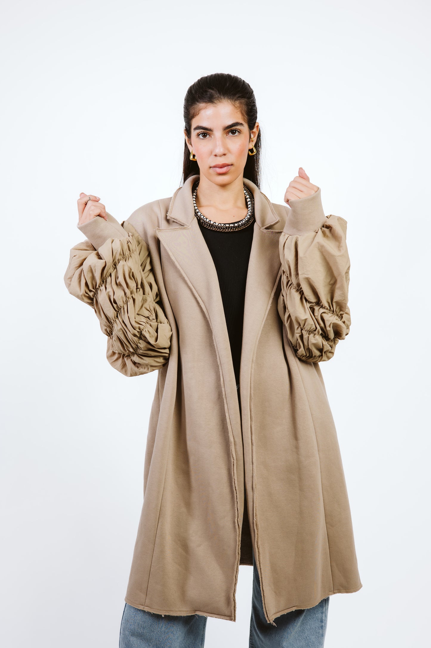 Oversized Melton Blazer Beige