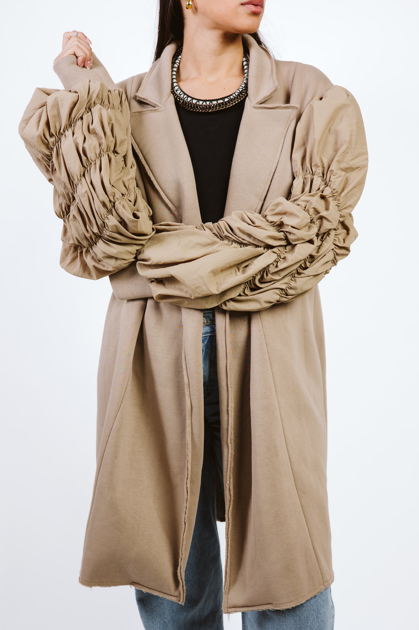 Oversized Melton Blazer Beige