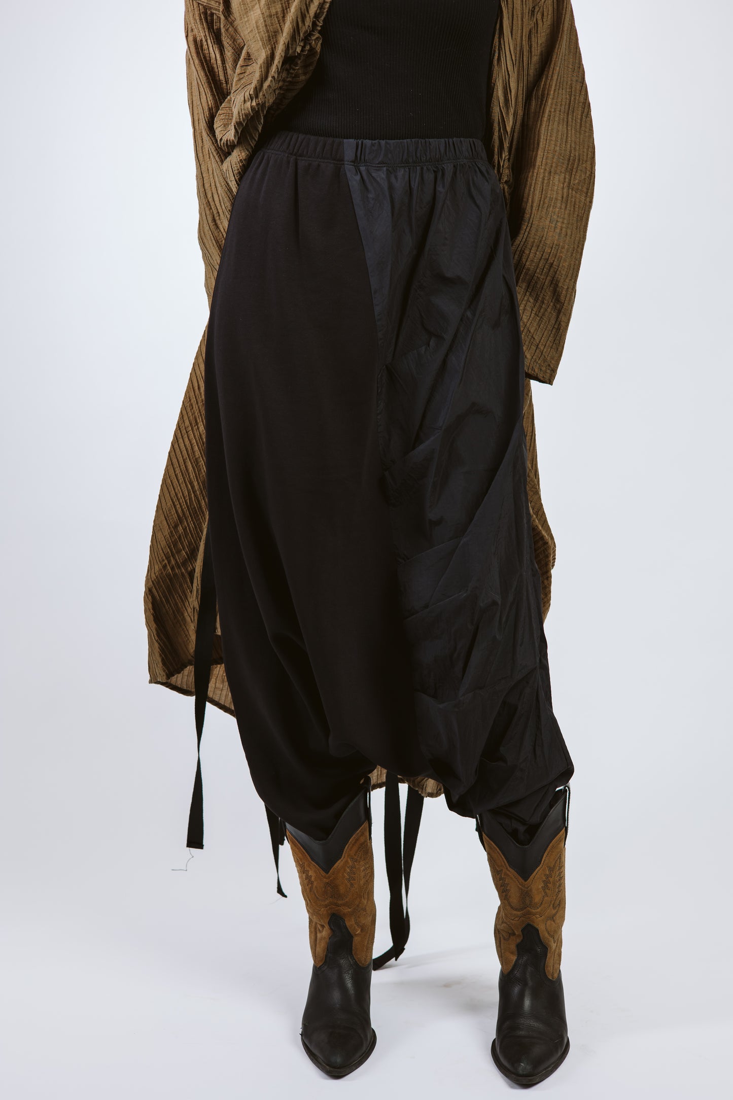 Elastic Crushed Long Cardigan Dark Olive/Brown