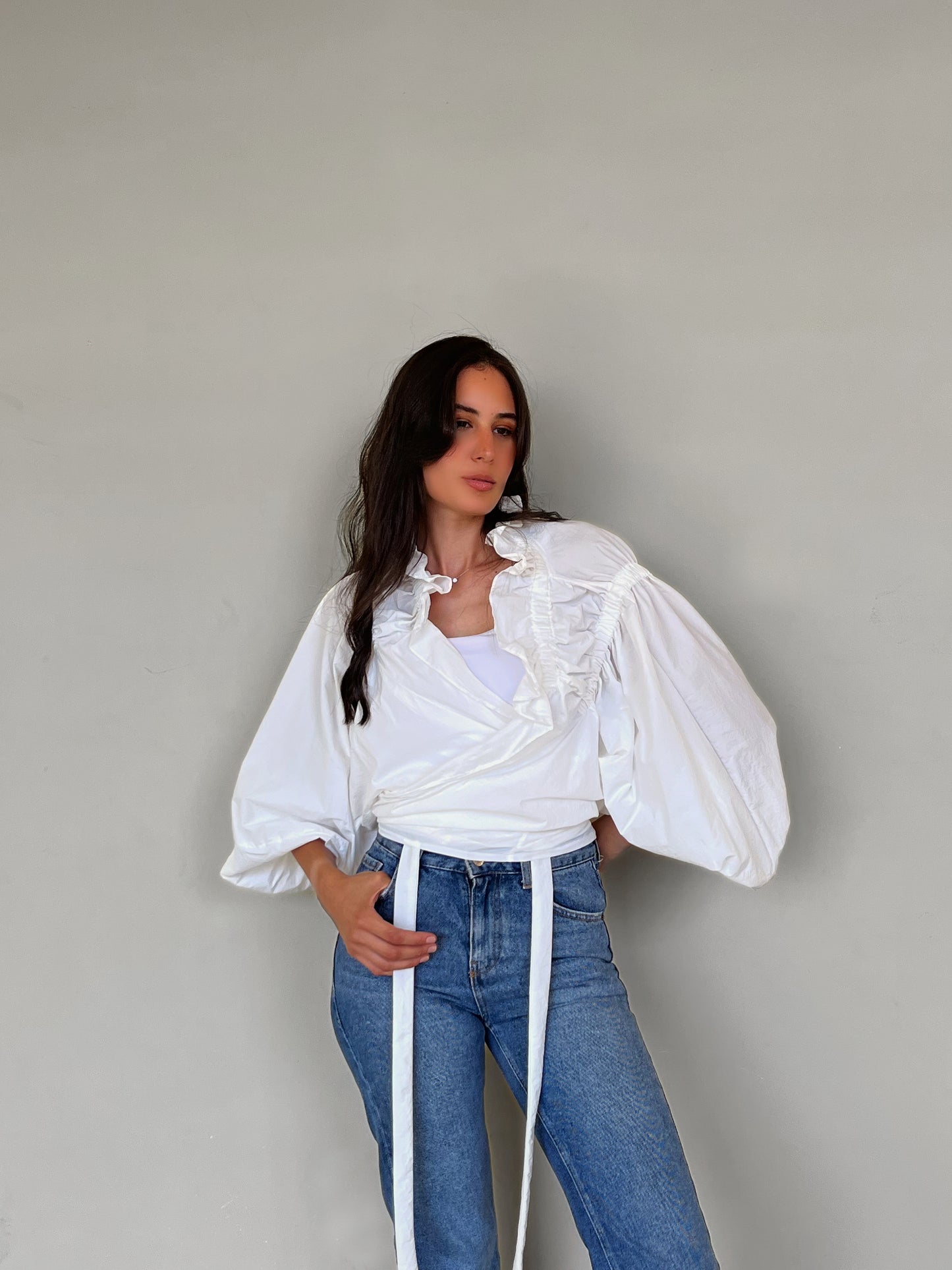 Puffy Elastic Band White Top